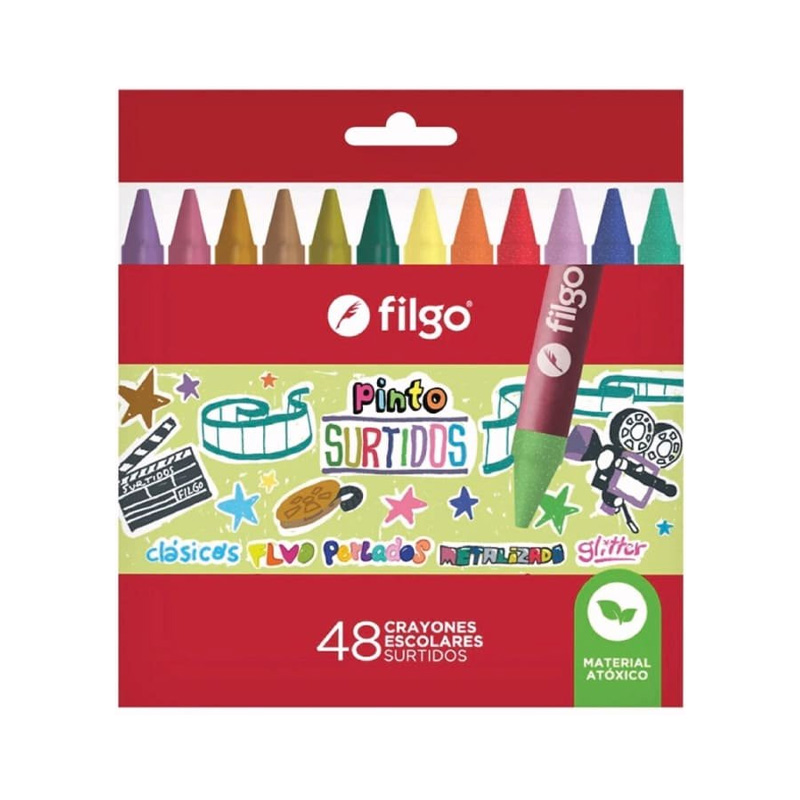 Crayones de cera Filgo Pinto, caja de 48 colores