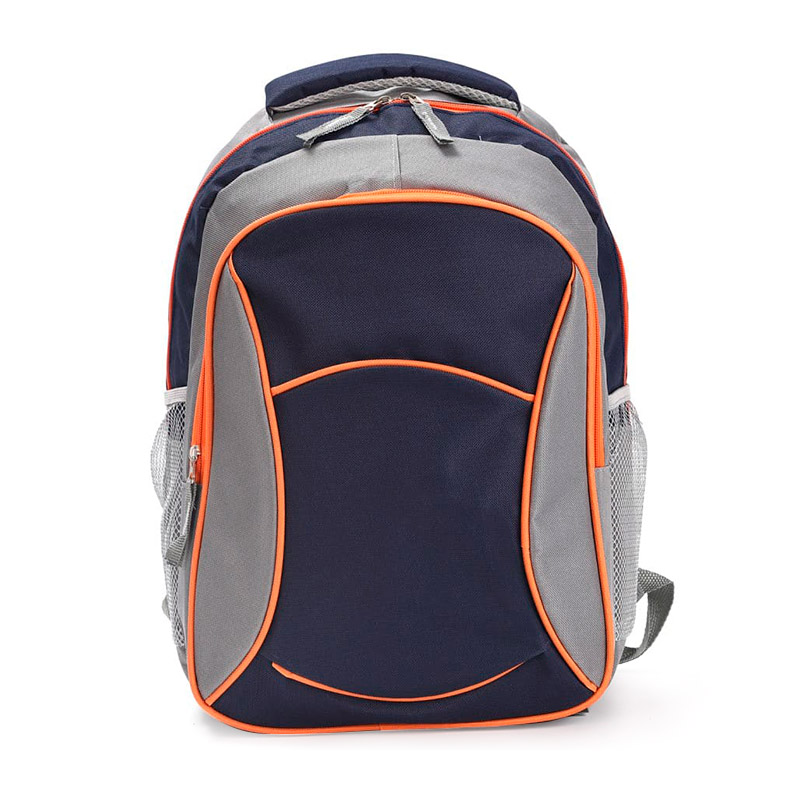 Mochila escolar RQ School 17" azul y gris con borde naranja