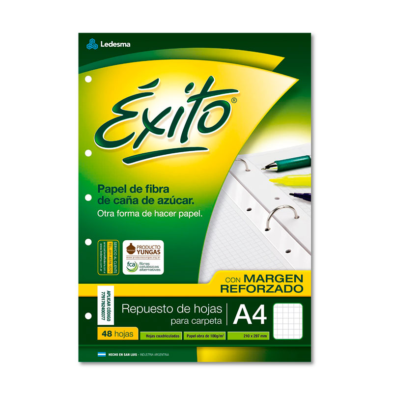 Repuesto Éxito Reforzado A4, 48 hojas cuadriculadas