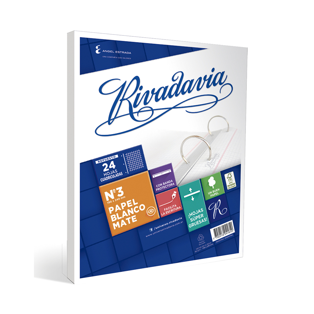 Repuesto Rivadavia Banda, 24 hojas cuadriculadas