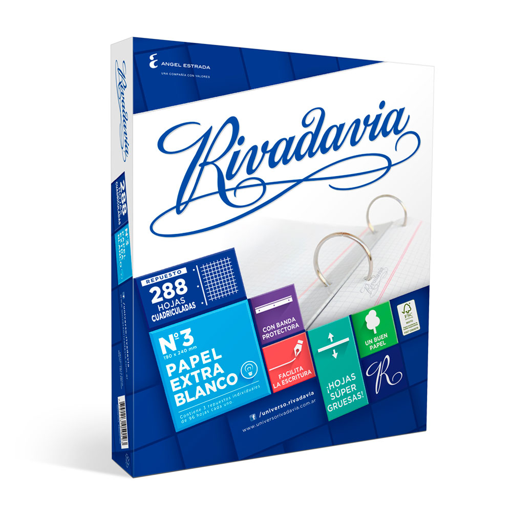 Repuesto Rivadavia Banda, 288 hojas cuadriculadas