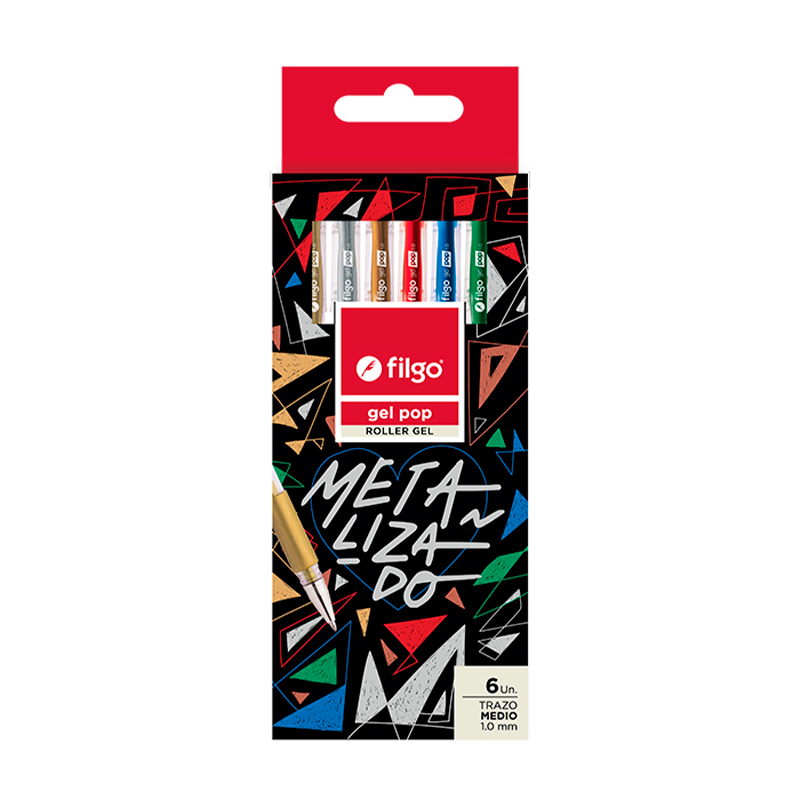 Roller Filgo Gel Pop Metalizado, estuche x 6 colores