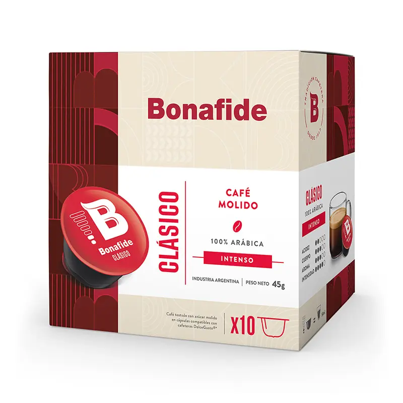 Cápsulas de Café Bonafide Clásico compatibles con Dolce Gusto, 10 unidades de 4,5g.