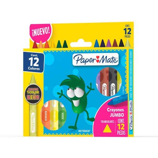 [PAPERCRATRIJU] Crayones de cera gruesos Paper Mate Jumbo, triangulares de 12 colores