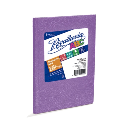 [ABC1923LI48R] Cuaderno Rivadavia ABC  lila, 19x23cm. 48 hojas rayadas