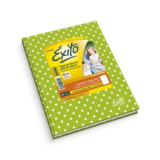 [EXITO1LUNVEM] Cuaderno Éxito E1 Lunares verde manazana, 16x21cm. 48 hojas rayadas