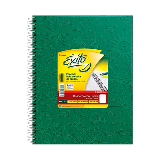 [EXITO7VERD60R] Cuaderno Éxito E7 espiralado Universo, forrado verde, 21x27cm. 60 hojas rayadas