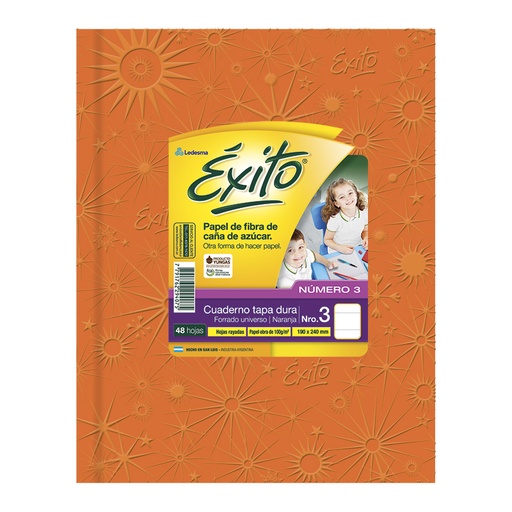 [EXITO3UNA48R] Cuaderno Éxito E3 Universo, forrado naranja, 19x24cm. 48 hojas rayadas