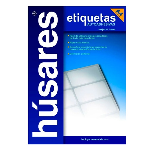 [HUSARES34124] Etiqueta imprimibles InkJet | LaserJet Húsares H34124 A4, 6.40 x 3.39cm. 100 hojas