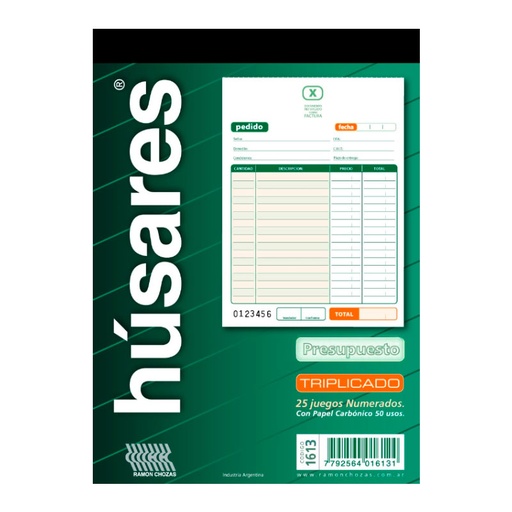 [HUSARES1613] Talonario Presupuesto triplicado 1613 Húsares, 14x19,5 cm. 25 hojas