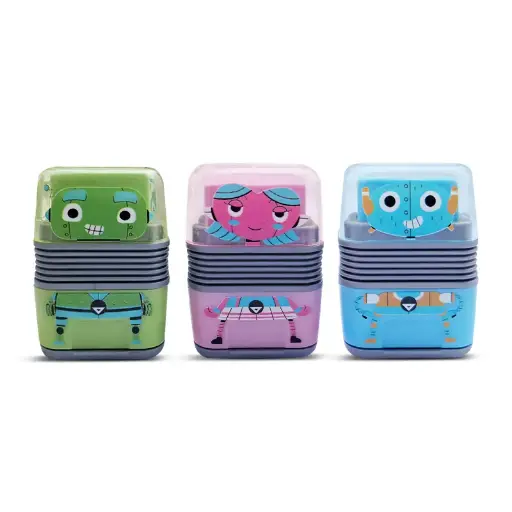 [PIZSACAGOMRO] Sacapunta con depósito de dos orificios + Goma Pizzini Robot